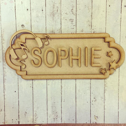 SS032 - MDF Headphone Theme Personalised Street Sign - Medium (8 letters) - Olifantjie - Wooden - MDF - Lasercut - Blank - Craft - Kit - Mixed Media - UK