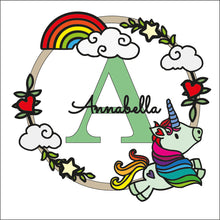 W071 - MDF Unicorn doodle Personalised Wreath - Style 3 - Olifantjie - Wooden - MDF - Lasercut - Blank - Craft - Kit - Mixed Media - UK