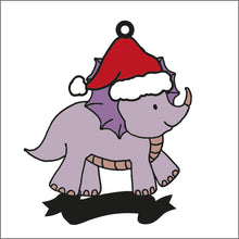 OL2048 - MDF Doodle Christmas Dinosaur Hanging - Dino 5 Hat - with or without banner - Olifantjie - Wooden - MDF - Lasercut - Blank - Craft - Kit - Mixed Media - UK