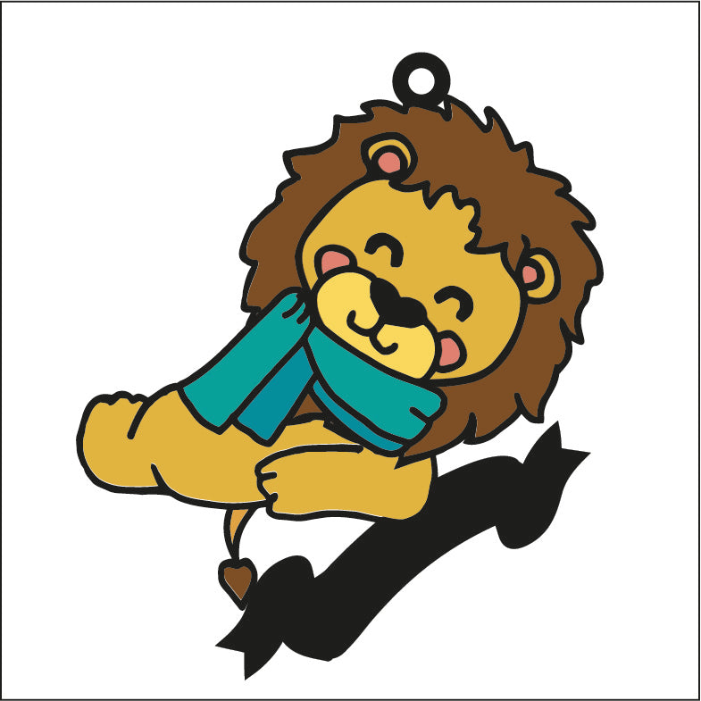 OL2116 - MDF Doodle Jungle Christmas Hanging - Lion 1 - with or without banner - Olifantjie - Wooden - MDF - Lasercut - Blank - Craft - Kit - Mixed Media - UK