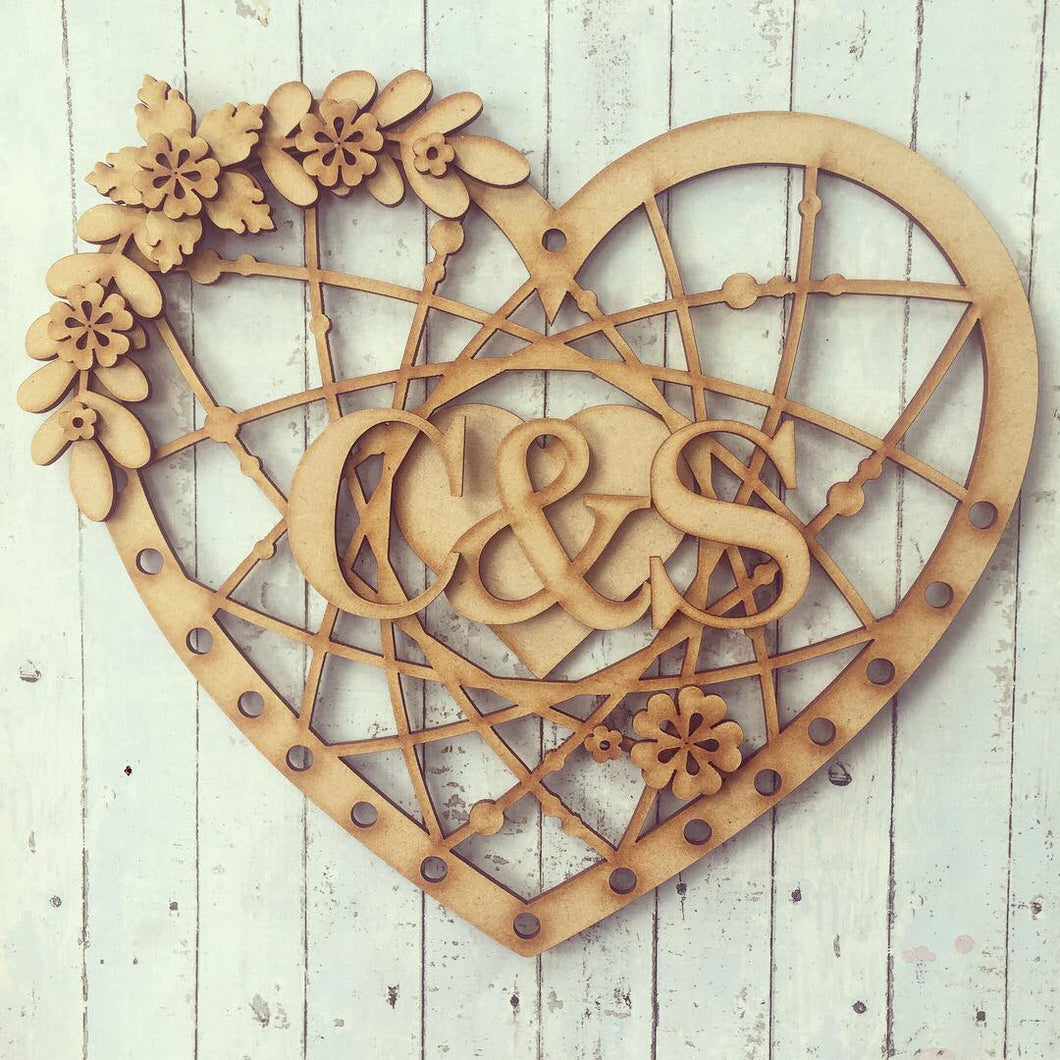 HH007 - MDF Spiky Flower Hanging Heart Dream Catcher - with Optional Hole(s) - Olifantjie - Wooden - MDF - Lasercut - Blank - Craft - Kit - Mixed Media - UK