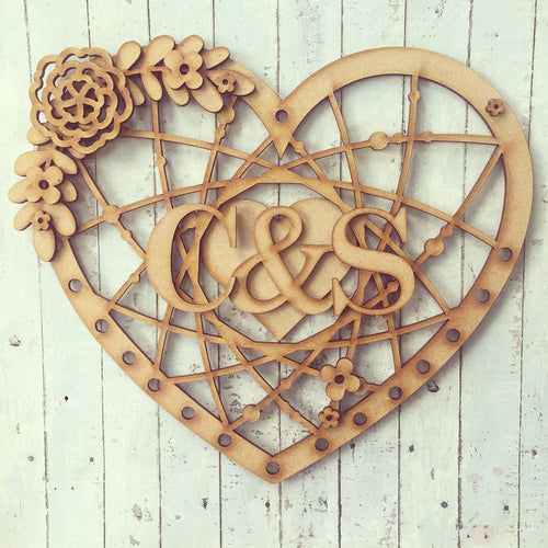 HH008 - MDF Rose Hanging Heart Dream Catcher - with Optional Hole(s) - Olifantjie - Wooden - MDF - Lasercut - Blank - Craft - Kit - Mixed Media - UK