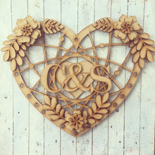 HH001 - MDF Full Floral Hanging Heart Dream Catcher - with Optional Hole(s) - Olifantjie - Wooden - MDF - Lasercut - Blank - Craft - Kit - Mixed Media - UK