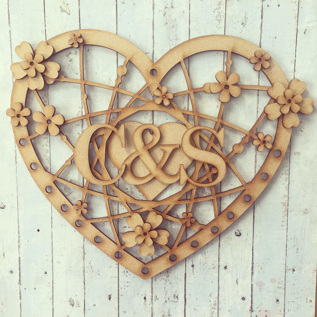 HH004 - MDF Flower Petal Hanging Heart Dream Catcher - with Optional Hole(s) - Olifantjie - Wooden - MDF - Lasercut - Blank - Craft - Kit - Mixed Media - UK