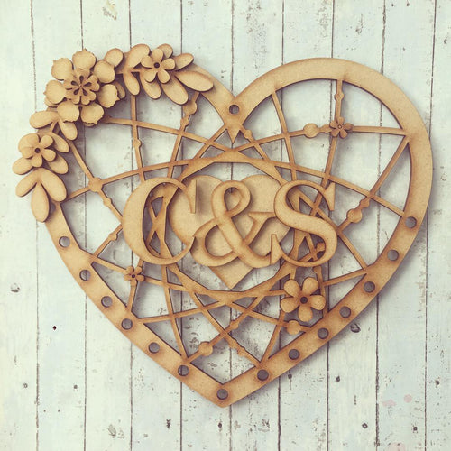 HH006 - MDF Beautiful Flower Hanging Heart Dream Catcher - with Optional Hole(s) - Olifantjie - Wooden - MDF - Lasercut - Blank - Craft - Kit - Mixed Media - UK