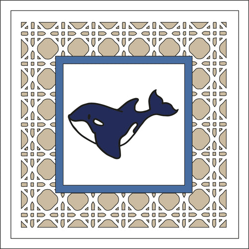 OL2468 - MDF Rattan effect square plaque doodle - Orca 1 - Olifantjie - Wooden - MDF - Lasercut - Blank - Craft - Kit - Mixed Media - UK
