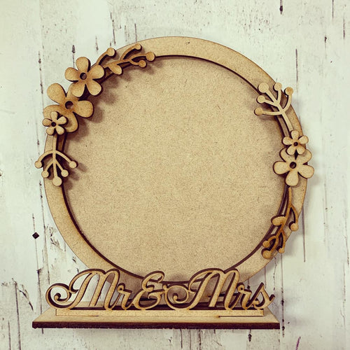 CF017 - MDF Retro Flowers Themed Personalised Freestanding Circular Photo Frame - Olifantjie - Wooden - MDF - Lasercut - Blank - Craft - Kit - Mixed Media - UK