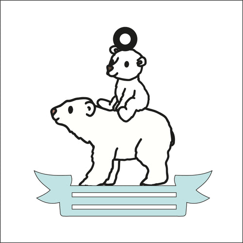 OL2636 - MDF Note Holder - Polar bears 1 - with additional banner - Olifantjie - Wooden - MDF - Lasercut - Blank - Craft - Kit - Mixed Media - UK