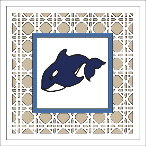 OL2469 - MDF Rattan effect square plaque doodle - Orca 2 - Olifantjie - Wooden - MDF - Lasercut - Blank - Craft - Kit - Mixed Media - UK