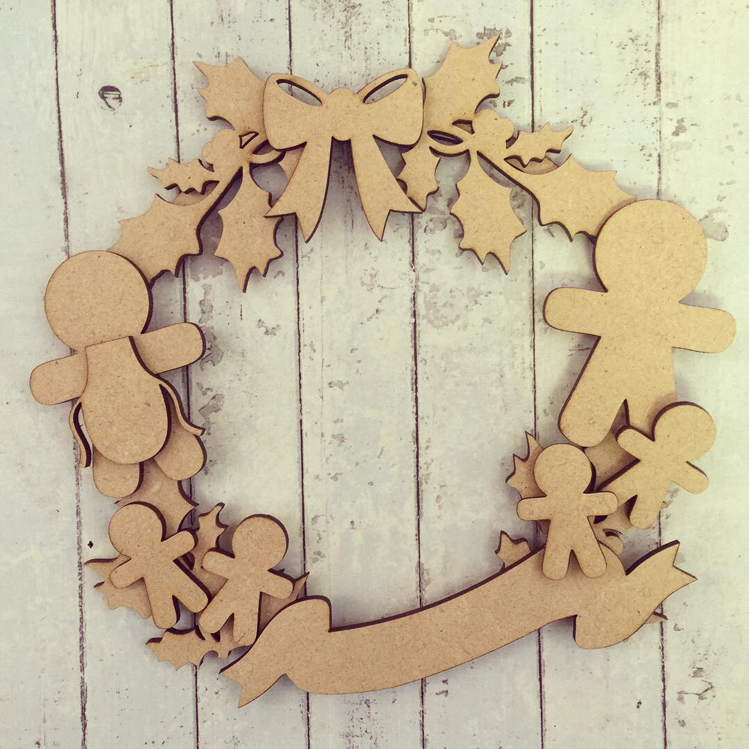 CH040 - MDF Gingerbread Family Wreath - Olifantjie - Wooden - MDF - Lasercut - Blank - Craft - Kit - Mixed Media - UK