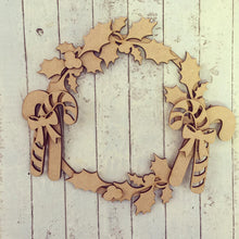CH042 - MDF Candy Cane Holly Christmas Wreath - Olifantjie - Wooden - MDF - Lasercut - Blank - Craft - Kit - Mixed Media - UK