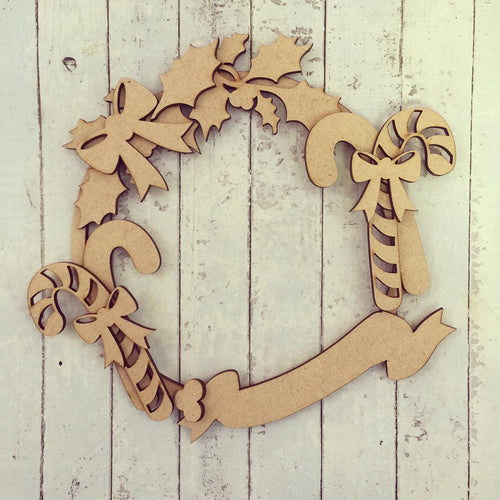 CH041 - MDF Candy Cane Christmas Wreath - Olifantjie - Wooden - MDF - Lasercut - Blank - Craft - Kit - Mixed Media - UK