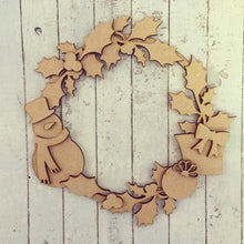 CH044 - MDF Snowman Christmas Holly Wreath - Olifantjie - Wooden - MDF - Lasercut - Blank - Craft - Kit - Mixed Media - UK