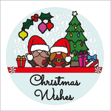 OL2238 - MDF Christmas Doodle Gonk Rattan Circle  Plaque - Your wording - Christmas Couple - Olifantjie - Wooden - MDF - Lasercut - Blank - Craft - Kit - Mixed Media - UK