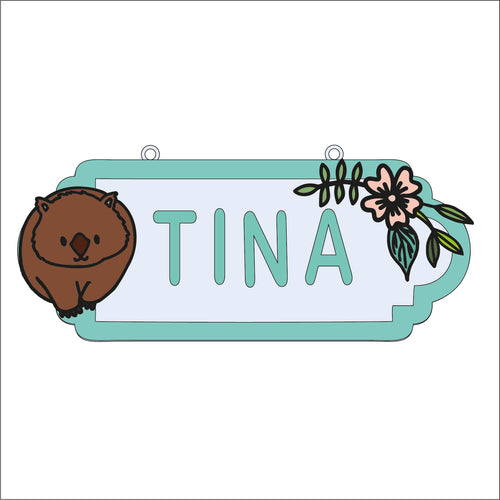 SS181 - MDF Doodle Woodland Animal - Wombat Personalised Street Sign - Large (12 letters) - Olifantjie - Wooden - MDF - Lasercut - Blank - Craft - Kit - Mixed Media - UK