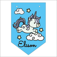 FG035 - MDF Themed Personalised Pennant Flag - Doodle Unicorn - Style 1 - Olifantjie - Wooden - MDF - Lasercut - Blank - Craft - Kit - Mixed Media - UK