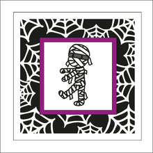OL1897 - MDF Halloween Spider Web effect square plaque with doodle - Mummy 3 - Olifantjie - Wooden - MDF - Lasercut - Blank - Craft - Kit - Mixed Media - UK