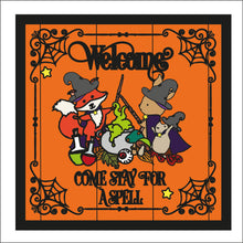 OL2350 - MDF Farmhouse Woodland Animal Doodle Halloween  - Square layered Plaque - Come stay for a spell - Olifantjie - Wooden - MDF - Lasercut - Blank - Craft - Kit - Mixed Media - UK