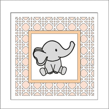 OL1748 - MDF Rattan effect square plaque with jungle doodle -Elephant style 1 - Olifantjie - Wooden - MDF - Lasercut - Blank - Craft - Kit - Mixed Media - UK