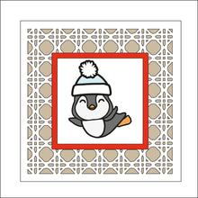OL2441 - MDF Rattan effect square plaque Christmas doodle - Penguin 1 - Olifantjie - Wooden - MDF - Lasercut - Blank - Craft - Kit - Mixed Media - UK