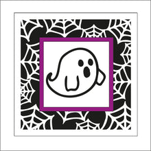 OL1918 - MDF Halloween Spider Web effect square plaque with doodle - Ghost 3 - Olifantjie - Wooden - MDF - Lasercut - Blank - Craft - Kit - Mixed Media - UK