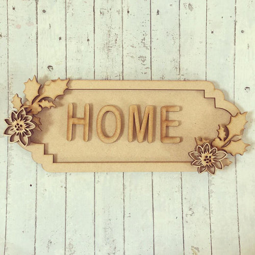 SS065 - MDF Holly Poinsettia Themed Personalised Street Sign - Large (12 letters) - Olifantjie - Wooden - MDF - Lasercut - Blank - Craft - Kit - Mixed Media - UK