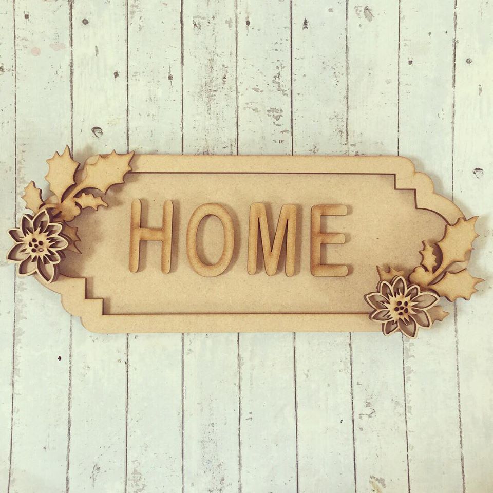 SS065 - MDF Holly Poinsettia Themed Personalised Street Sign - Small (6 letters) - Olifantjie - Wooden - MDF - Lasercut - Blank - Craft - Kit - Mixed Media - UK
