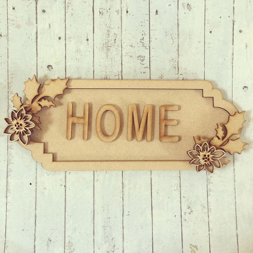 SS065 - MDF Holly Poinsettia Themed Personalised Street Sign - Medium (8 letters) - Olifantjie - Wooden - MDF - Lasercut - Blank - Craft - Kit - Mixed Media - UK