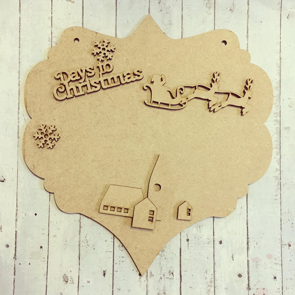 CH092 - MDF Countdown to Christmas Plaque - Santa Sleigh - Choice Wording & Plaque Shape - Olifantjie - Wooden - MDF - Lasercut - Blank - Craft - Kit - Mixed Media - UK
