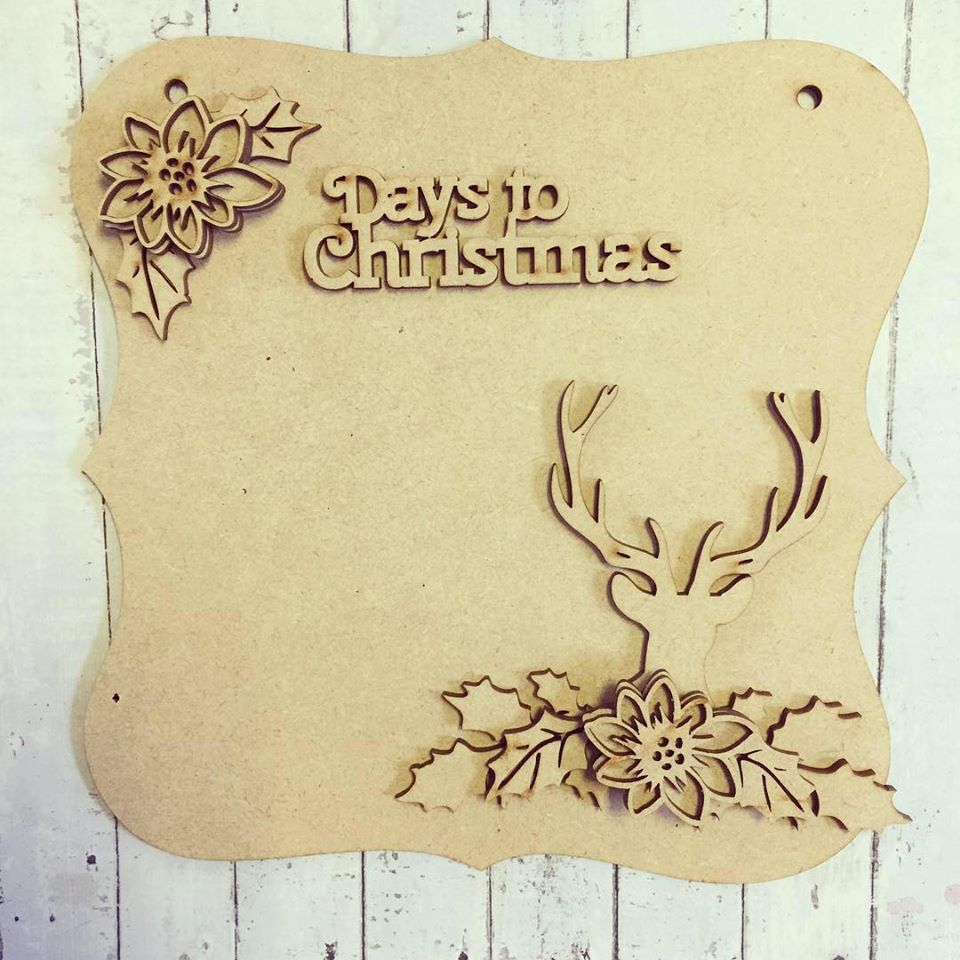 CH091 - MDF Countdown to Christmas Plaque - Stag Head - Choice Wording & Plaque Shape - Olifantjie - Wooden - MDF - Lasercut - Blank - Craft - Kit - Mixed Media - UK