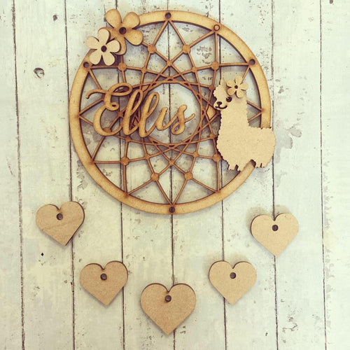 DC041 - MDF Alpaca Dream Catcher -  with Initial, Initials, Name or Wording - Olifantjie - Wooden - MDF - Lasercut - Blank - Craft - Kit - Mixed Media - UK