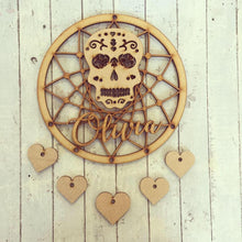 DC042 - MDF Sugar Skull Dream Catcher- - with Initial, Initials, Name or Wording - Olifantjie - Wooden - MDF - Lasercut - Blank - Craft - Kit - Mixed Media - UK