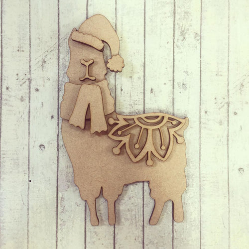 SJ081 - MDF Christmas Llama - Olifantjie - Wooden - MDF - Lasercut - Blank - Craft - Kit - Mixed Media - UK