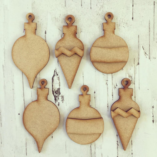 CH095 - MDF Christmas Baubles - Set of 6 Kits - Olifantjie - Wooden - MDF - Lasercut - Blank - Craft - Kit - Mixed Media - UK