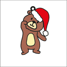 OL2053 - MDF Doodle Christmas Woodland Hanging - Bear 1 Hat - with or without banner - Olifantjie - Wooden - MDF - Lasercut - Blank - Craft - Kit - Mixed Media - UK