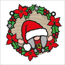 OL2236 - MDF Christmas Gnome doodle Large Holly Wreath  Plaque - Female Gonk - Olifantjie - Wooden - MDF - Lasercut - Blank - Craft - Kit - Mixed Media - UK