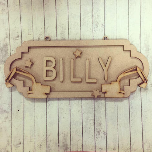 SS075 - MDF Digger Personalised Street Sign - Medium (8 letters) - Olifantjie - Wooden - MDF - Lasercut - Blank - Craft - Kit - Mixed Media - UK