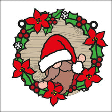 OL2237 - MDF Christmas Gnome doodle Large Holly Wreath  Plaque - Male Gonk - Olifantjie - Wooden - MDF - Lasercut - Blank - Craft - Kit - Mixed Media - UK