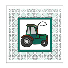 OL1962 - MDF Rattan effect square plaque with farm doodle - Tractor - Olifantjie - Wooden - MDF - Lasercut - Blank - Craft - Kit - Mixed Media - UK