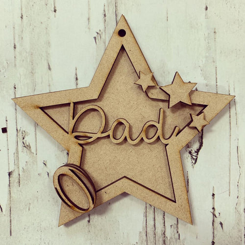 ST002 - MDF Hanging Star - Rugby Themed with Choice of Wording - 2 Fonts - Olifantjie - Wooden - MDF - Lasercut - Blank - Craft - Kit - Mixed Media - UK