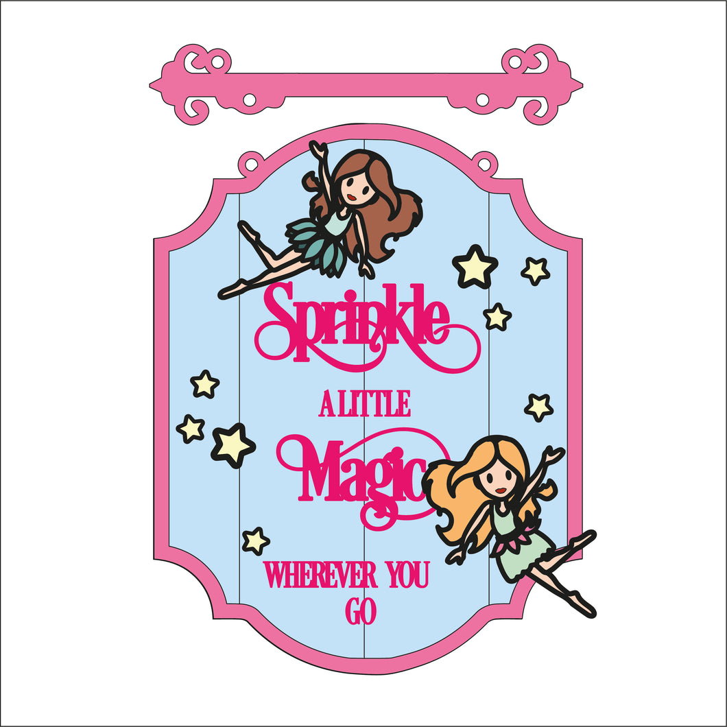 OL2577 - MDF Fairy Doodles - Hanging layered Sign - 'Sprinkle a Little Magic' - Olifantjie - Wooden - MDF - Lasercut - Blank - Craft - Kit - Mixed Media - UK