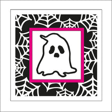OL1919 - MDF Halloween Spider Web effect square plaque with doodle - Ghost 4 - Olifantjie - Wooden - MDF - Lasercut - Blank - Craft - Kit - Mixed Media - UK