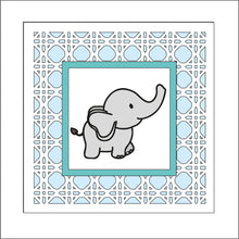 OL1747 - MDF Rattan effect square plaque with jungle doodle -Elephant style 2 - Olifantjie - Wooden - MDF - Lasercut - Blank - Craft - Kit - Mixed Media - UK