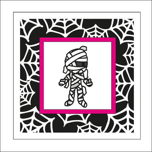 OL1898 - MDF Halloween Spider Web effect square plaque with doodle - Mummy 4 - Olifantjie - Wooden - MDF - Lasercut - Blank - Craft - Kit - Mixed Media - UK