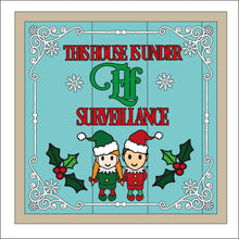 OL2486  - MDF Elf Doodle Christmas - Square layered Plaque - Under Elf Surveillance - Olifantjie - Wooden - MDF - Lasercut - Blank - Craft - Kit - Mixed Media - UK