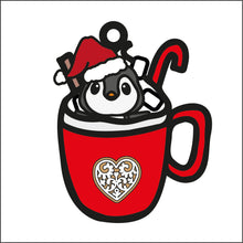 OL2449 - MDF Doodle Penguin Hanging - Hot choc style 1 - With or Without Banner - Olifantjie - Wooden - MDF - Lasercut - Blank - Craft - Kit - Mixed Media - UK