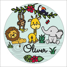 OL1751 - MDF Full  Jungle personalised doodle circle plaque - Olifantjie - Wooden - MDF - Lasercut - Blank - Craft - Kit - Mixed Media - UK