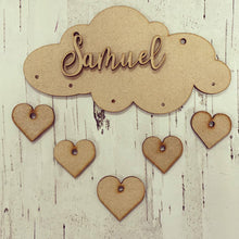 OL286 - MDF Hanging Cloud personalised plaque with hearts or stars - Olifantjie - Wooden - MDF - Lasercut - Blank - Craft - Kit - Mixed Media - UK