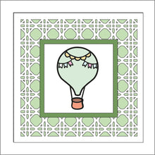 OL1966 - MDF Rattan effect square plaque with doodle - Hot Air Balloon 2 - Olifantjie - Wooden - MDF - Lasercut - Blank - Craft - Kit - Mixed Media - UK