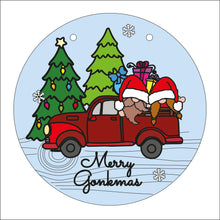 OL2421 - MDF Christmas Doodle Gonk Rattan Circle  Plaque - Your wording and Genders - Christmas Truck - Olifantjie - Wooden - MDF - Lasercut - Blank - Craft - Kit - Mixed Media - UK